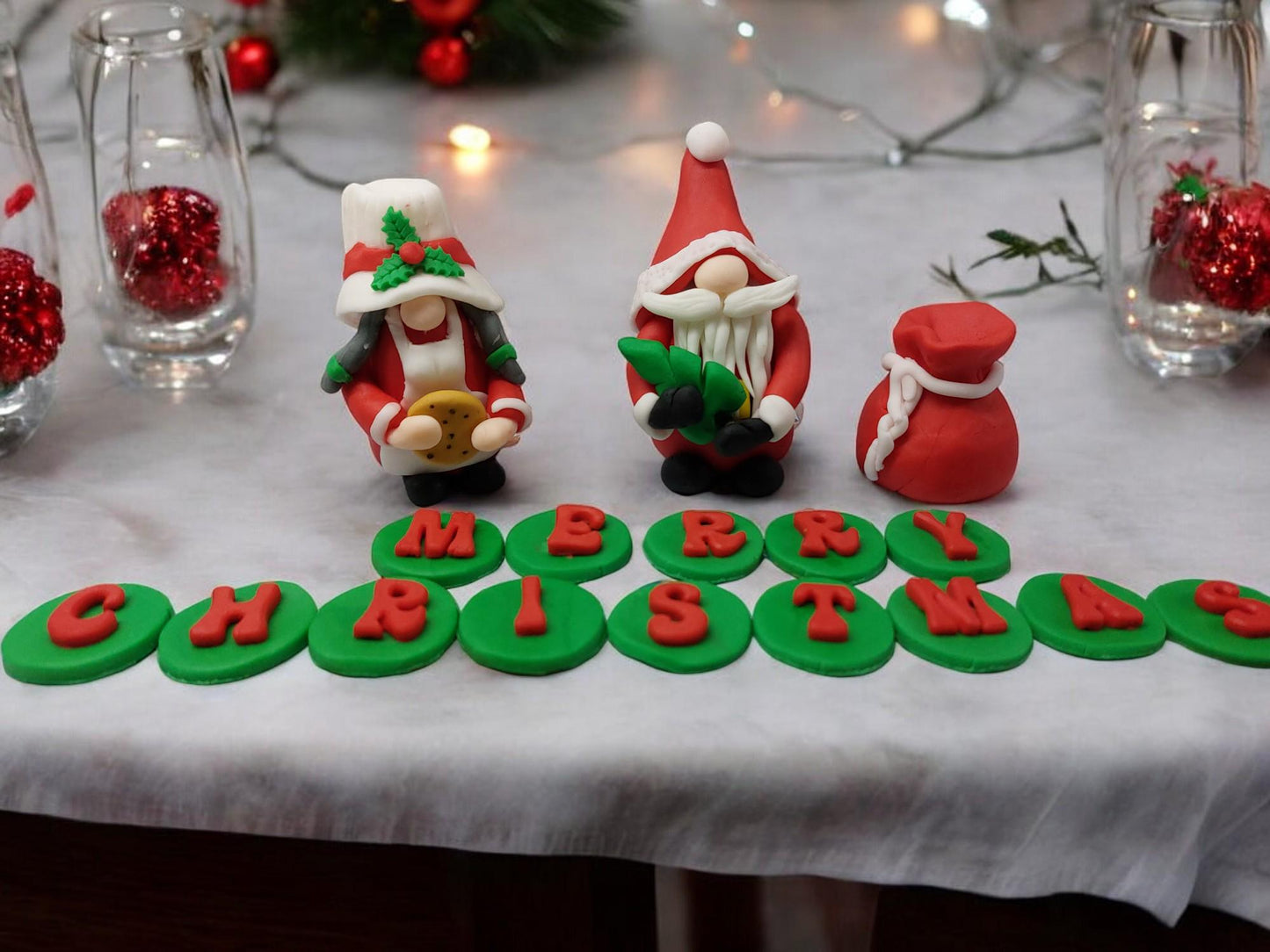 Festive Santa & Mrs Claus Gonk Fondant Christmas Cake topper decorations