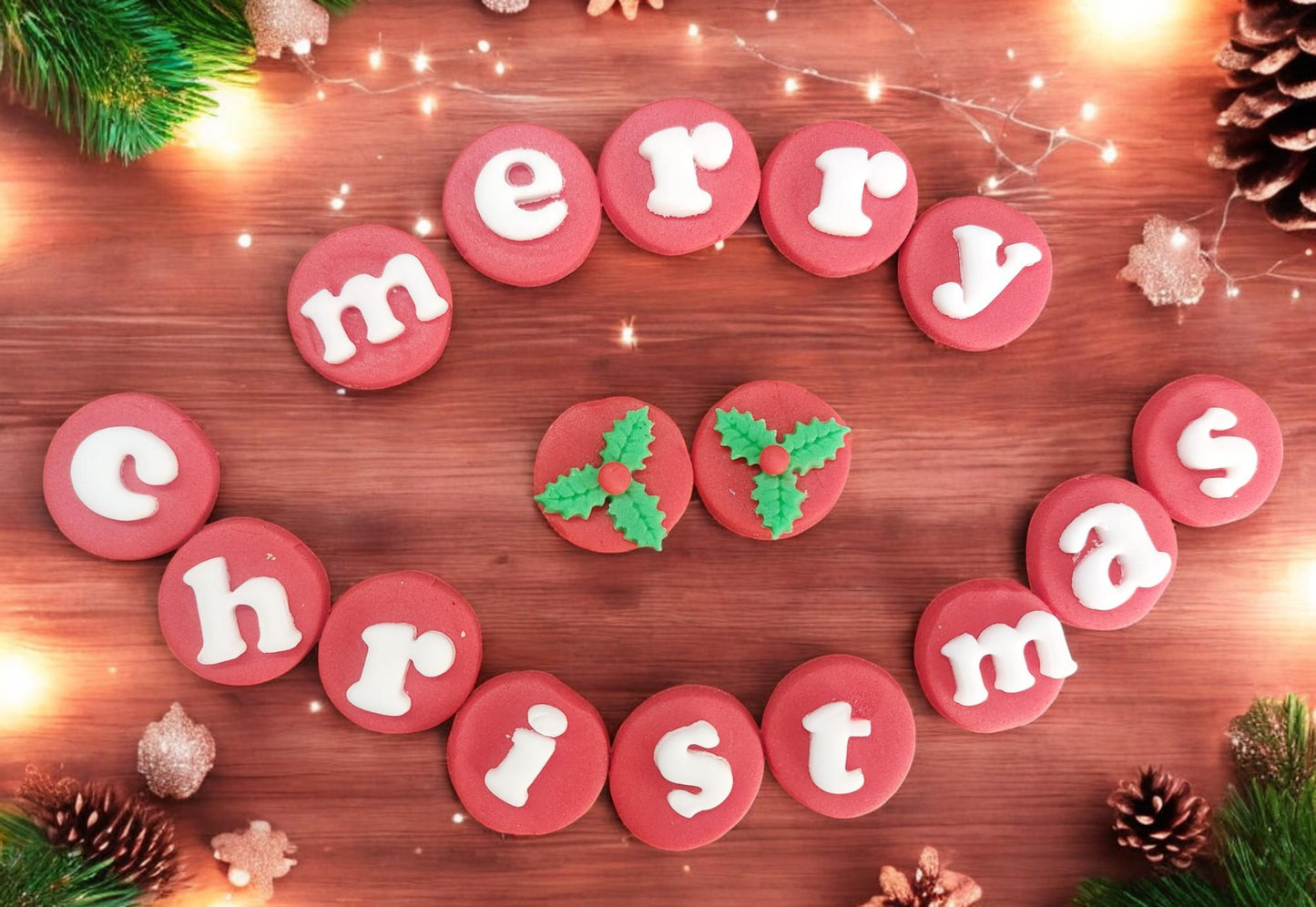 Festive Fondant Santa Rudolph Snowman Christmas Wording Cake topper decorations