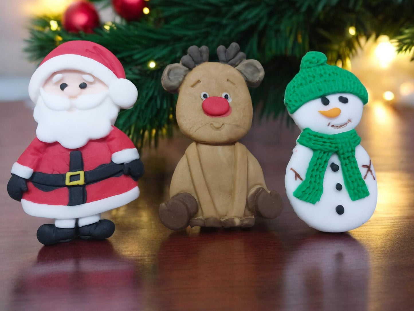 Festive Fondant Santa Rudolph Snowman Christmas Wording Cake topper decorations