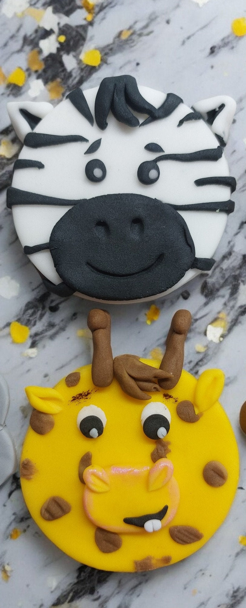 6 edible fondant Jungle Animal cupcake cake toppers (Vegan)