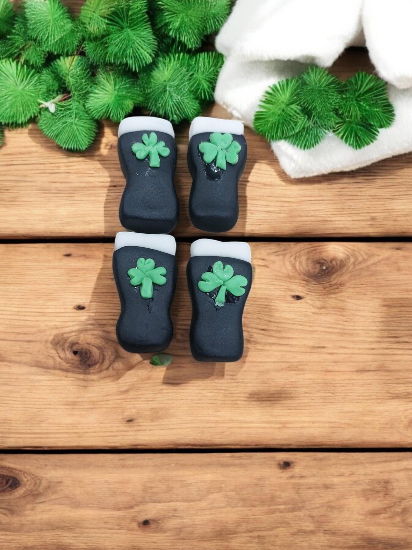 Edible fondant St Patricks Guinness Shamrock cake toppers