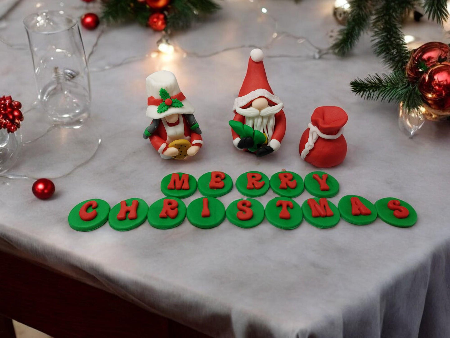 Festive Santa & Mrs Claus Gonk Fondant Christmas Cake topper decorations