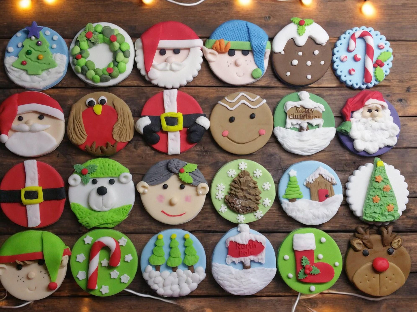 6 Festive Fondant Christmas Cupcake toppers Vegan