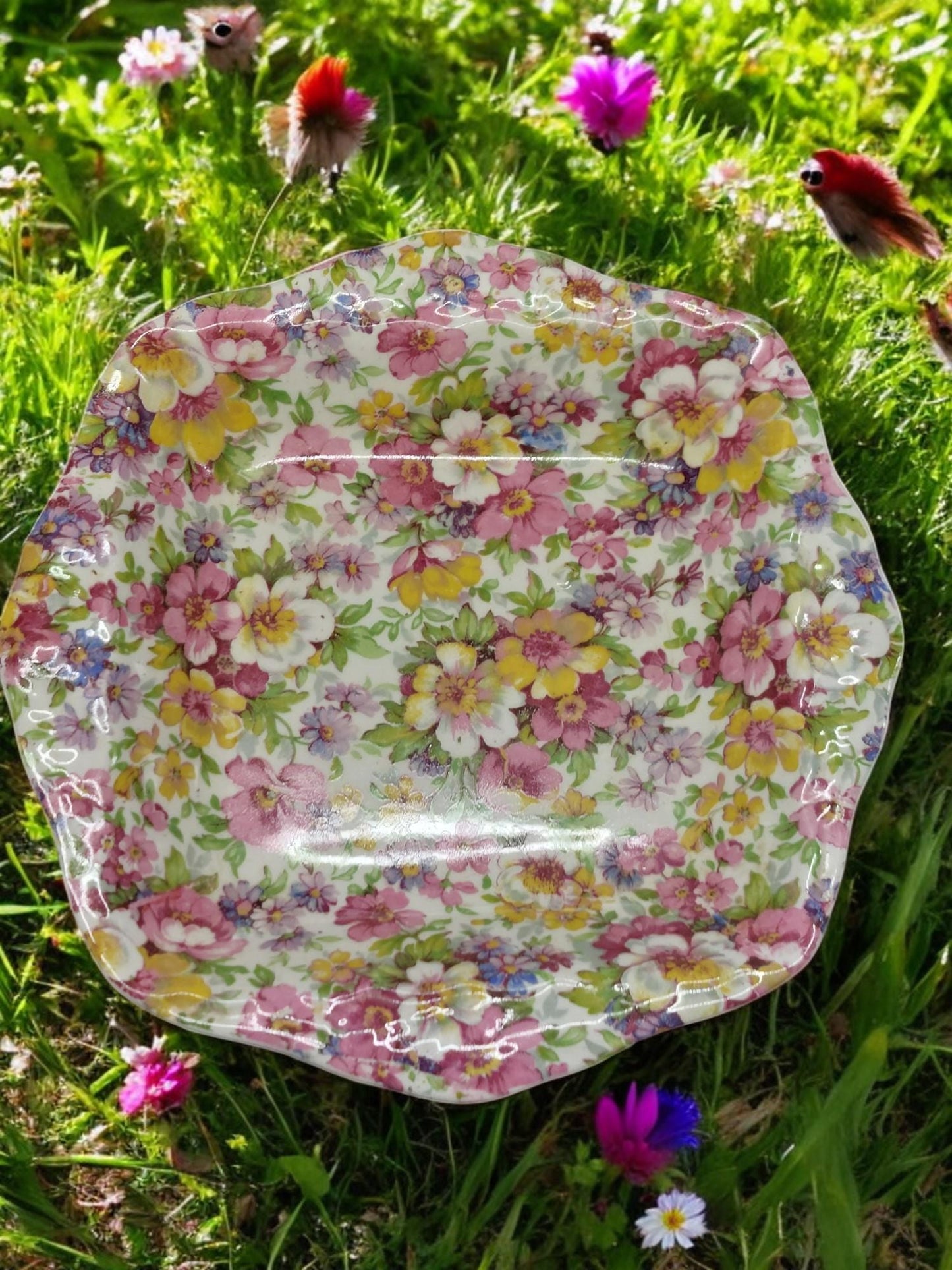 1930's Vintage Chintz Apple Blossom dish England Jewel