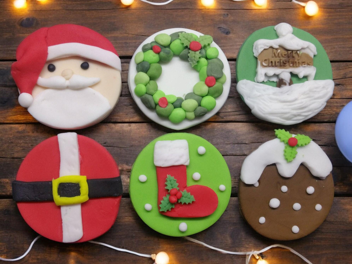 6 Festive Fondant Christmas Cupcake toppers Vegan