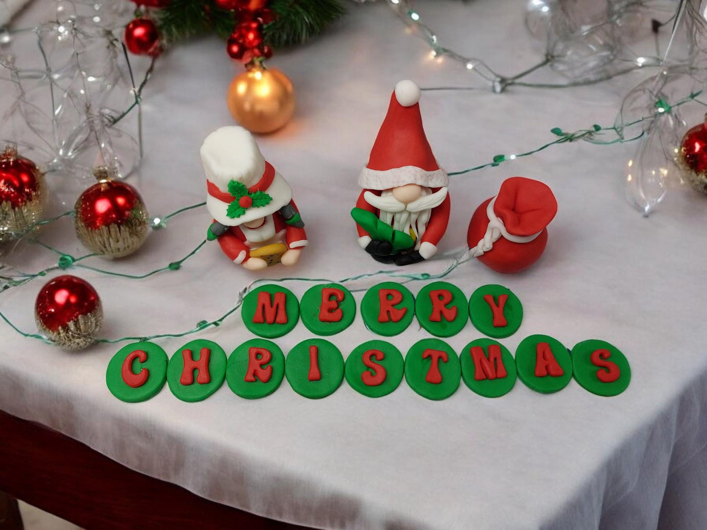 Festive Santa & Mrs Claus Gonk Fondant Christmas Cake topper decorations