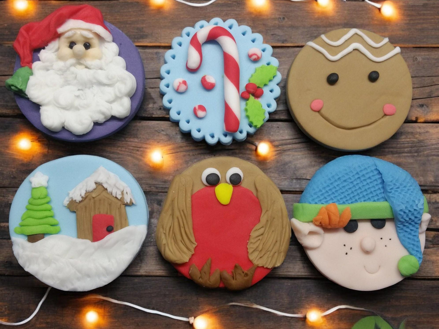 6 Festive Fondant Christmas Cupcake toppers Vegan