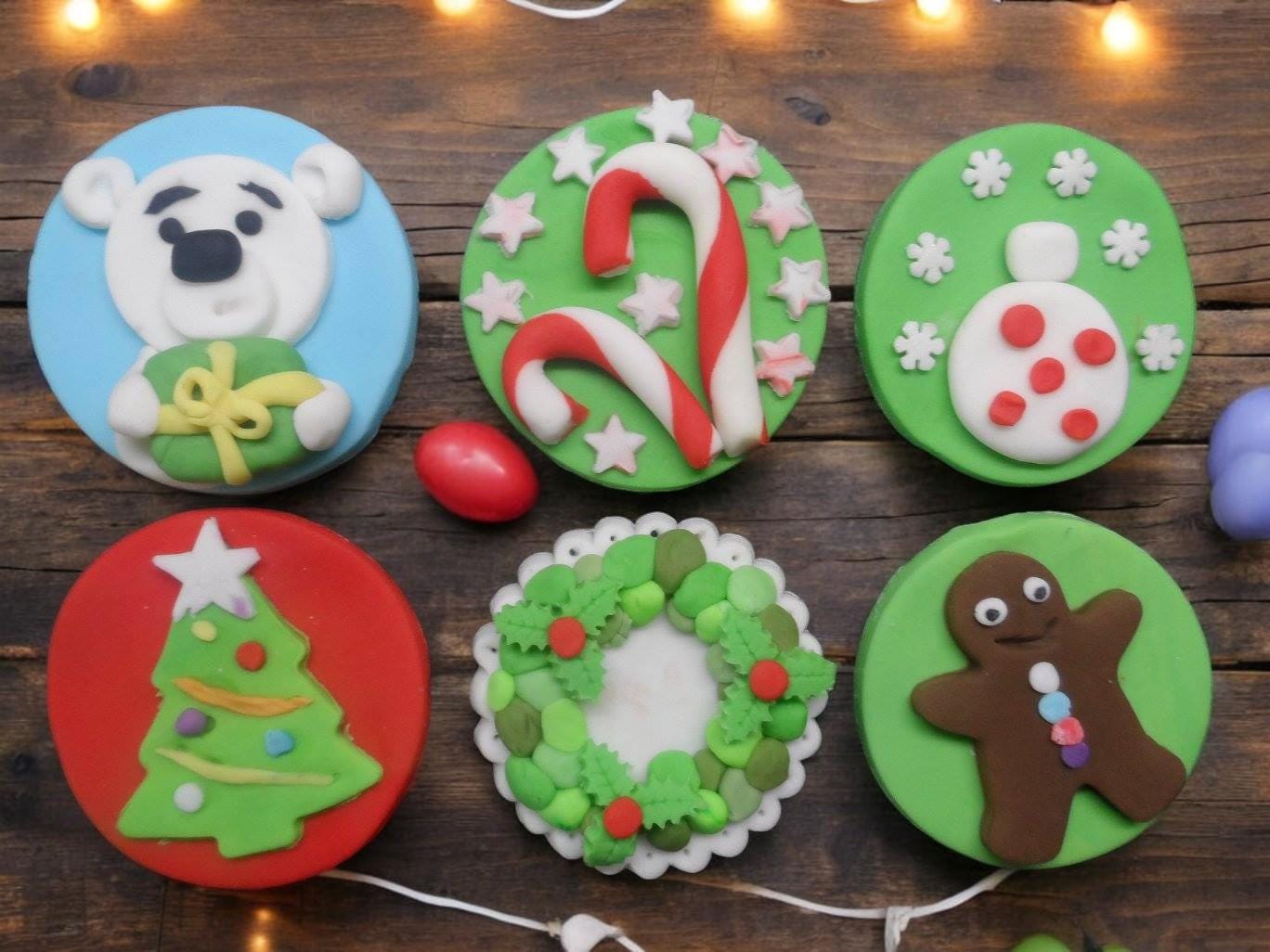 6 Festive Fondant Christmas Cupcake toppers Vegan