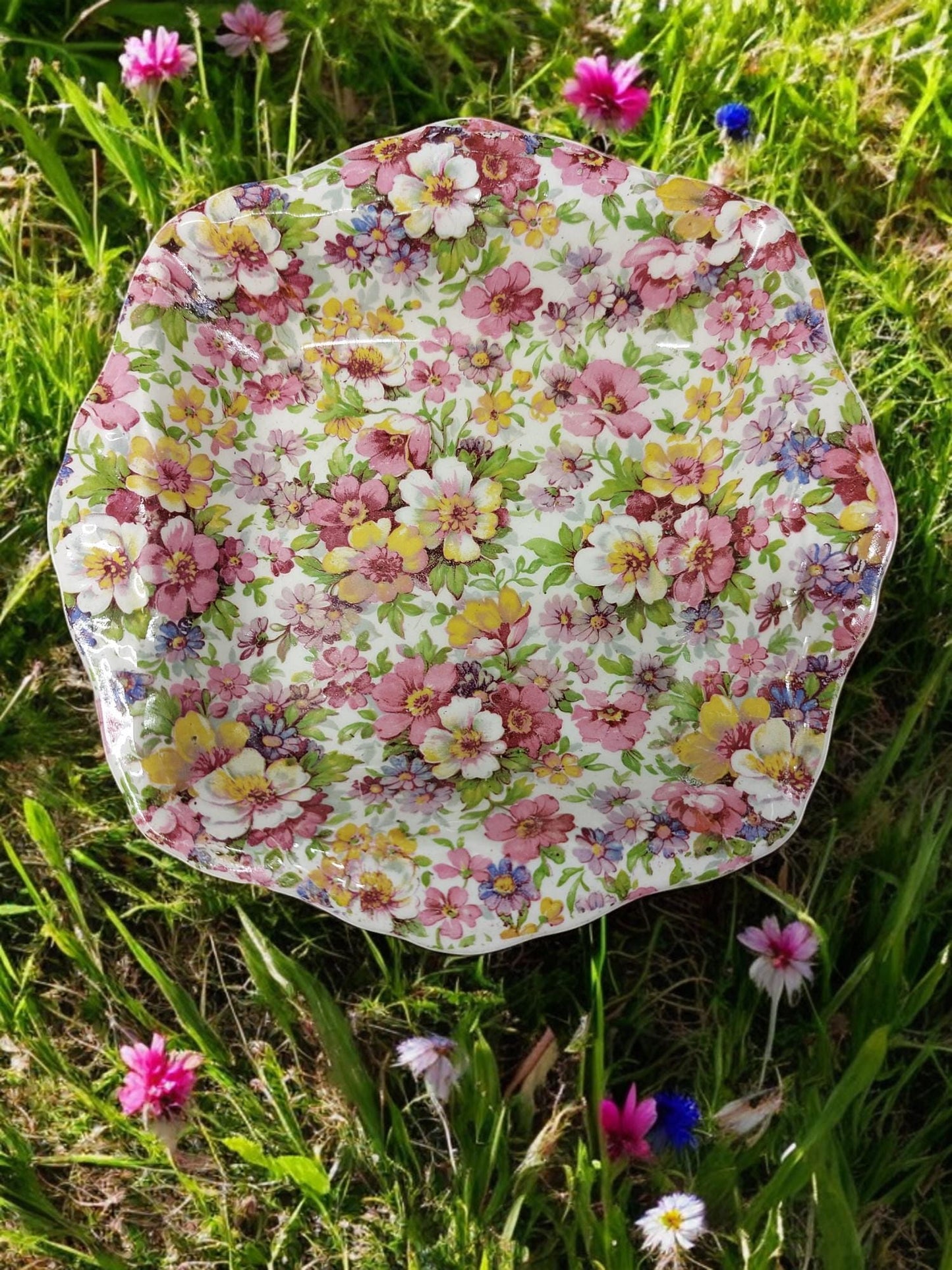 1930's Vintage Chintz Apple Blossom dish England Jewel