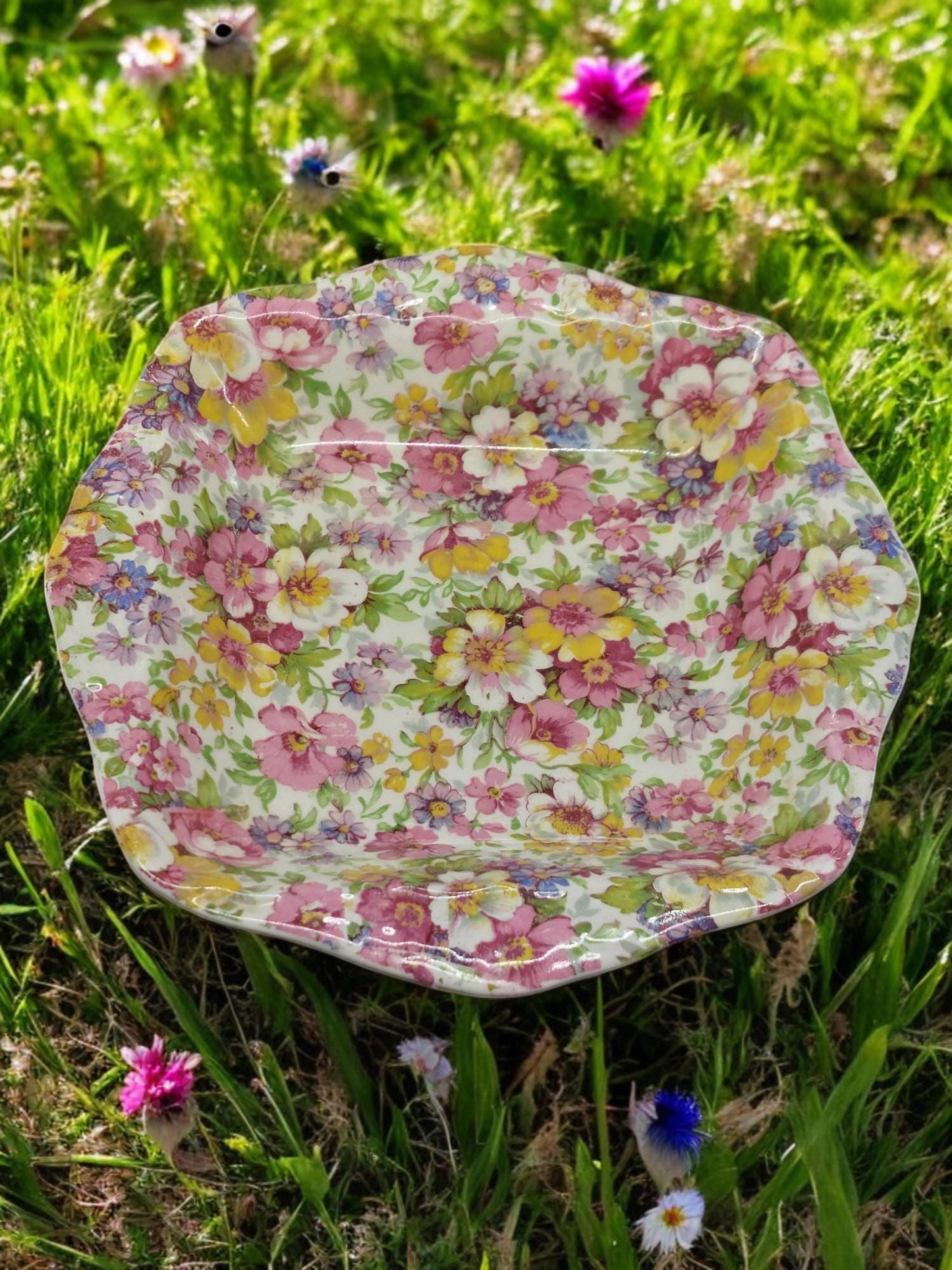 1930's Vintage Chintz Apple Blossom dish England Jewel