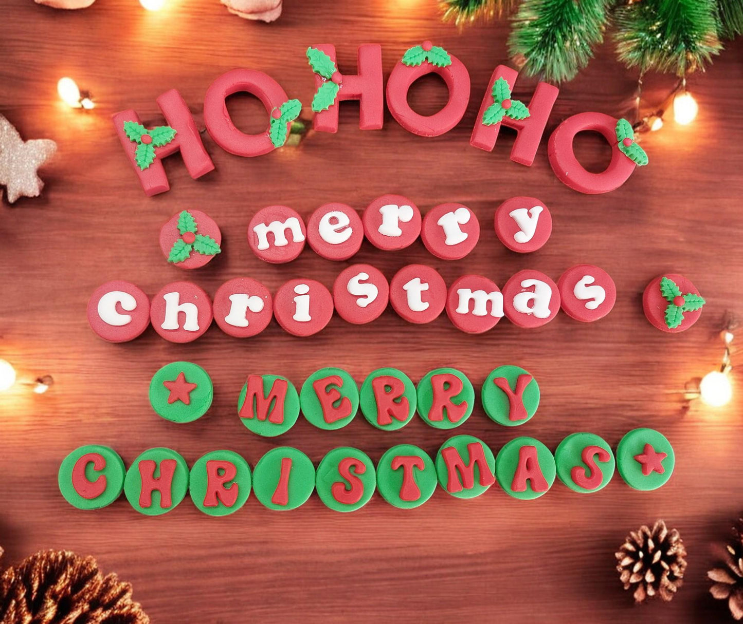 Festive Fondant Santa Rudolph Snowman Christmas Wording Cake topper decorations