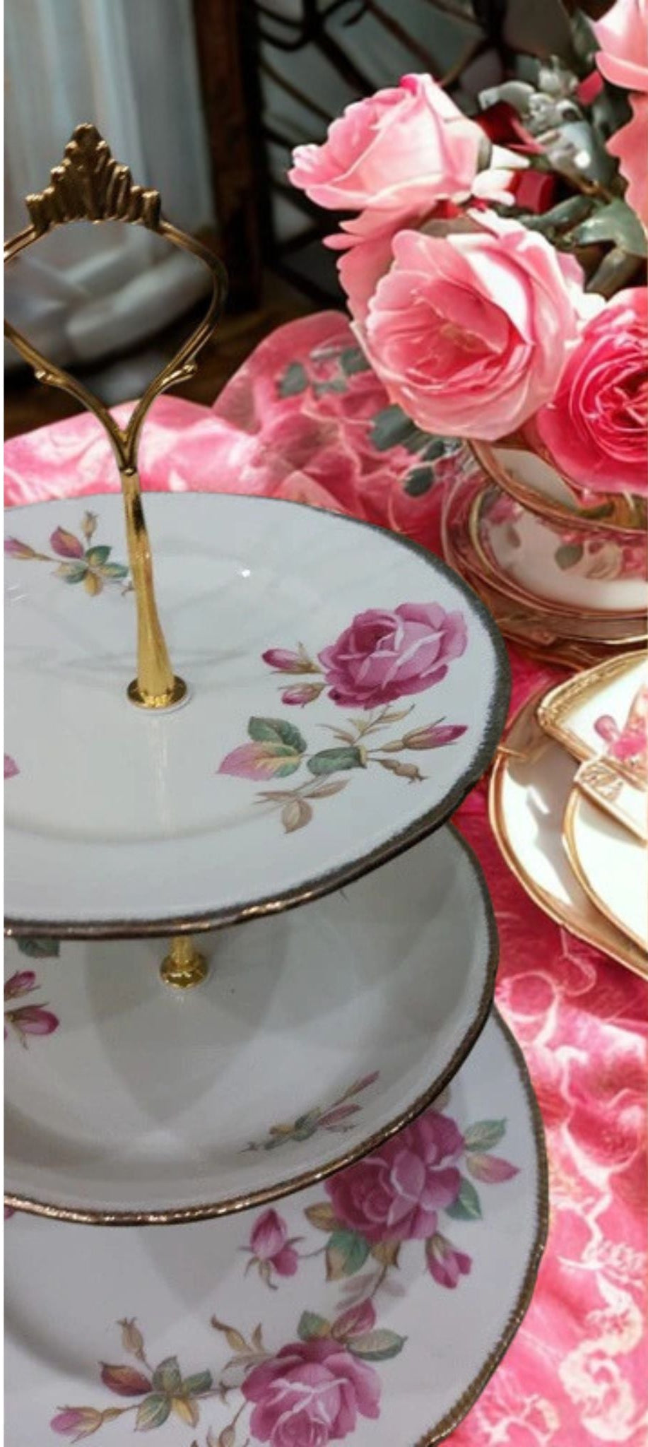Vintage Royal Swan Pink Rose 2/3 tiered Cake stand