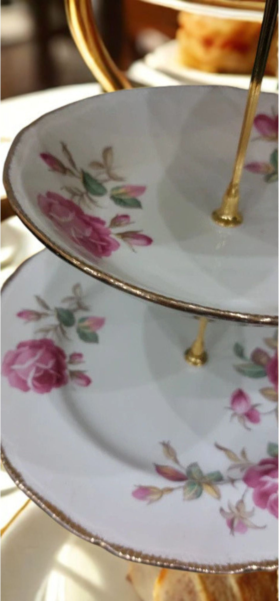 Vintage Royal Swan Pink Rose 2/3 tiered Cake stand