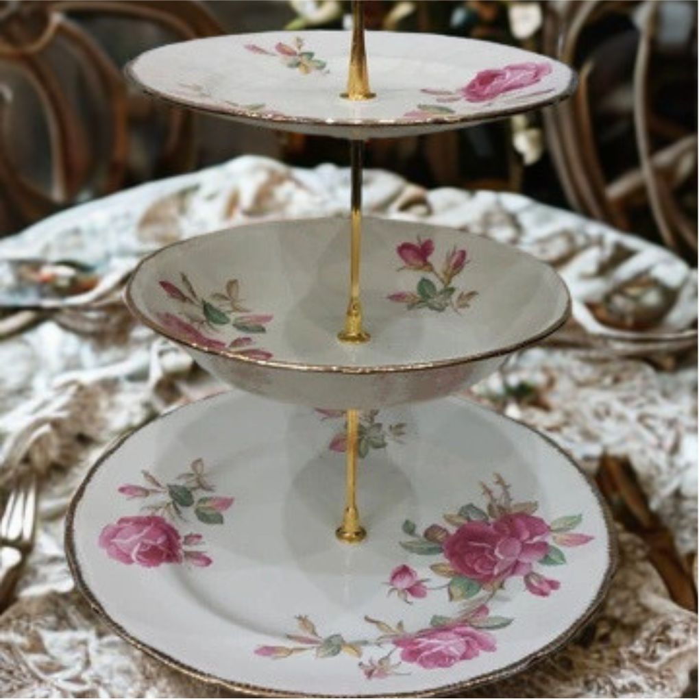 Vintage Royal Swan Pink Rose 2/3 tiered Cake stand