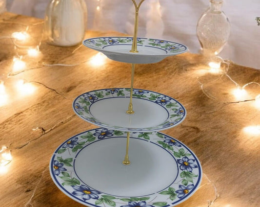 Vintage Royal Norfolk Hand-painted wild flowers 3/ 2 tier cake stand