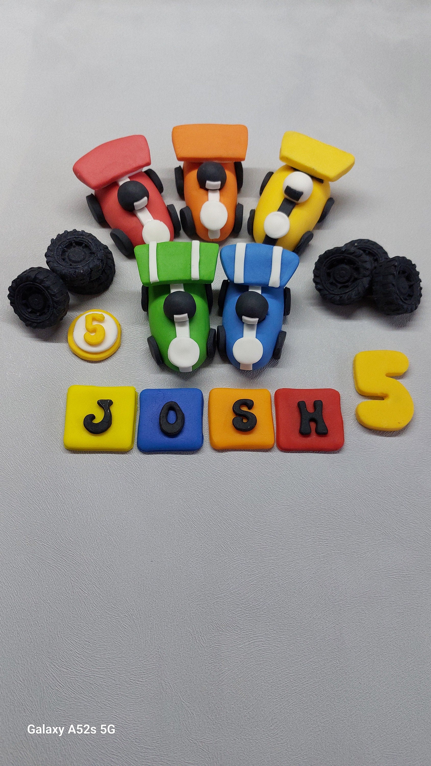 Racing cars sugar paste cake toppers. Edible personalised birthday fondant cake topper set. Handmade birthday decoration Vegan