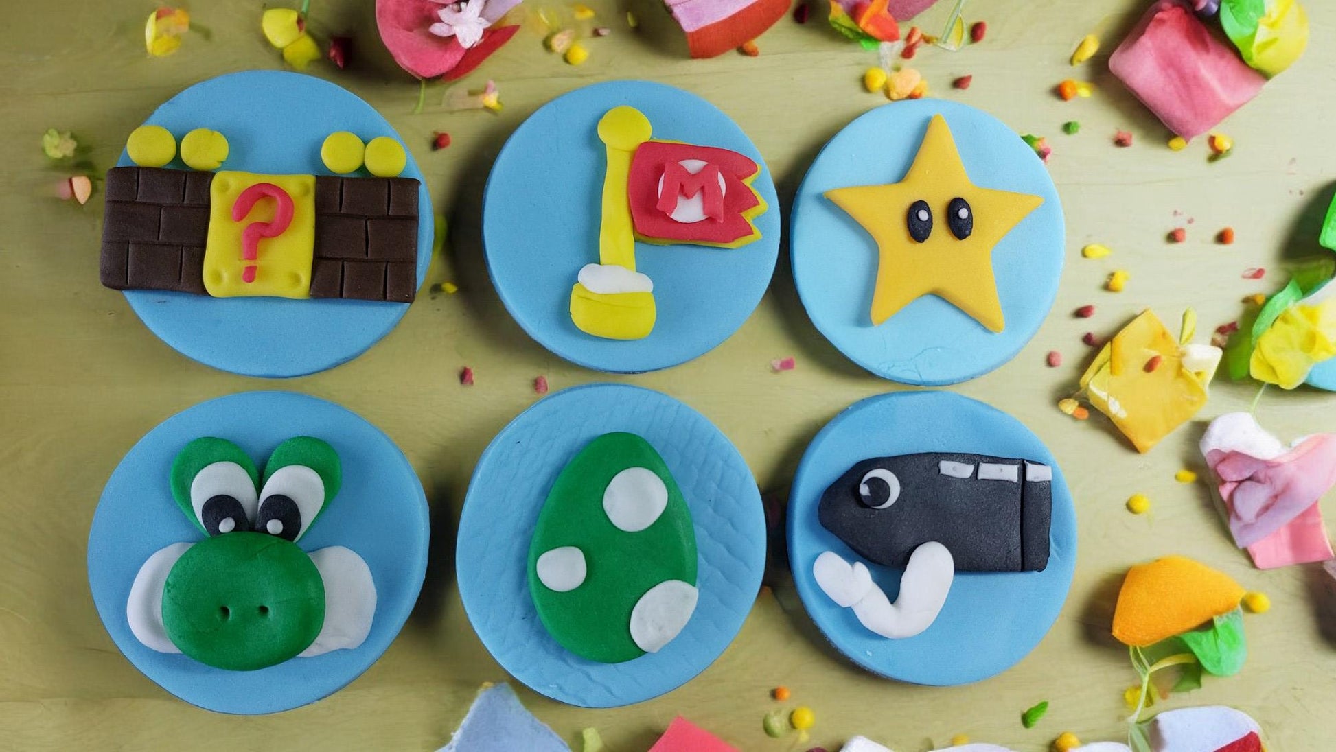 Super Mario Luigi Fondant cupcake toppers (Vegan)