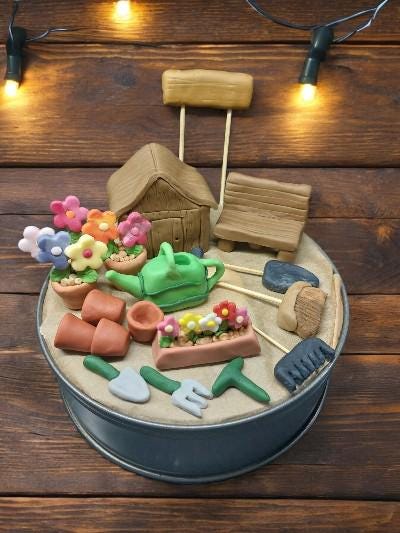 3D Edible Vegan flower pot garden birthday allotment cake topper