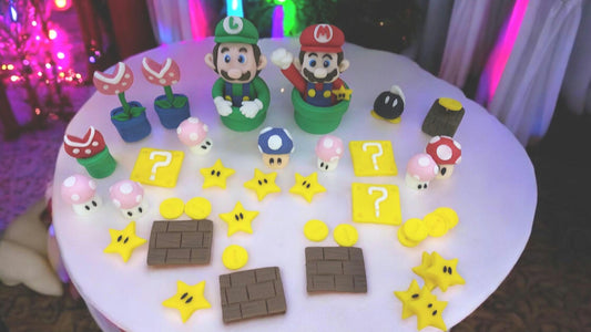Mario Super Luigi Fondant cake topper decorations vegan